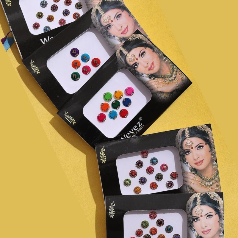 Wevez Pack of 6 Multi Color Long Rhinestone Body Glitters Reusable Bindi - Image 2